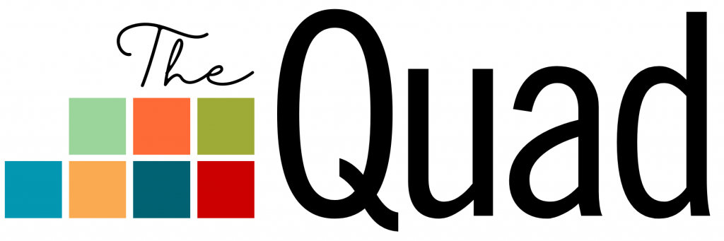 An image of seven multicolored squares in a stack, with the Quad written next to it.